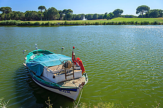 渔船,河,高尔夫球场,安塔利亚,土耳其