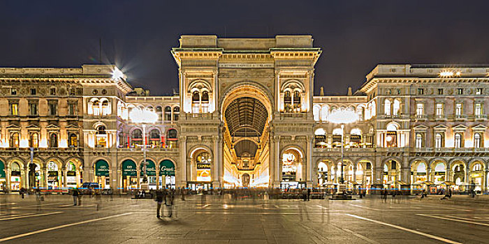 商业街廊,大教堂广场,广场,中央教堂,夜晚,米兰,意大利,欧洲