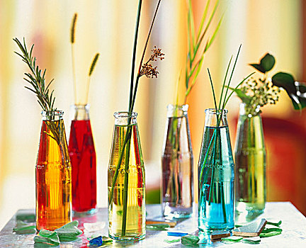 一个,草,玻璃瓶,色彩,水