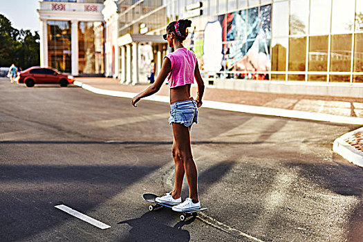 美女,滑板,道路,后视图