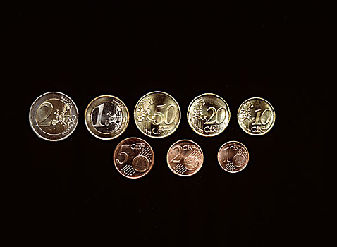 欧元,分币,欧洲货币,硬币,黑色背景
