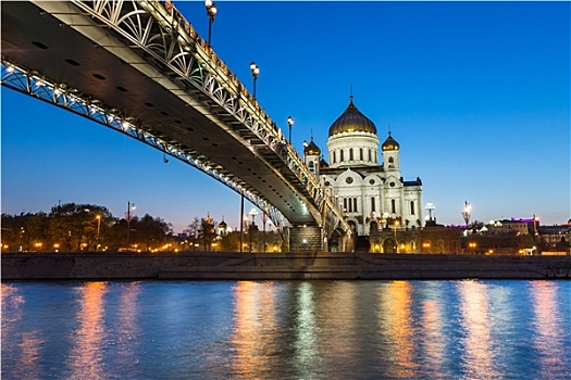 大教堂,耶稣,桥,晚上,莫斯科,俄罗斯