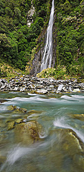 雷,溪流,瀑布,艾斯派林山国家公园,护照,西海岸,南岛,新西兰