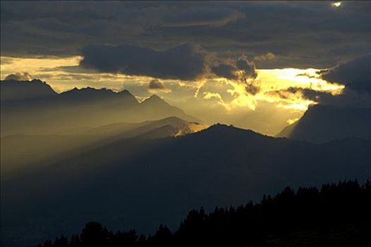 夜空,黄色,阳光,光泽,上萨瓦,法国