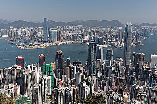 摩天大楼,市中心,维多利亚港,九龙,西部,风景,顶峰,太平山,香港岛,香港,中国,亚洲