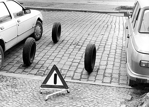 轮胎,停车场,20世纪80年代,东方,柏林,民主德国,德国,欧洲
