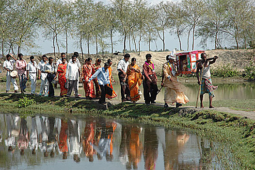 婚姻,队列,新娘,库尔纳市,孟加拉,十月,2005年