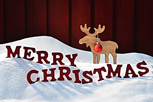 卡片,驼鹿,球,雪,圣诞快乐