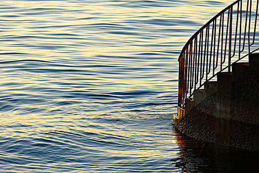 楼梯,水,康士坦茨湖,林道,斯瓦比亚,巴伐利亚,德国,欧洲