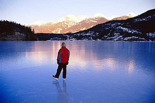 男孩,滑冰,湖