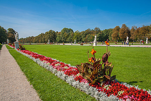 公园,花坛,雕塑,宁芬堡,宫殿,慕尼黑,上巴伐利亚,巴伐利亚,德国,欧洲