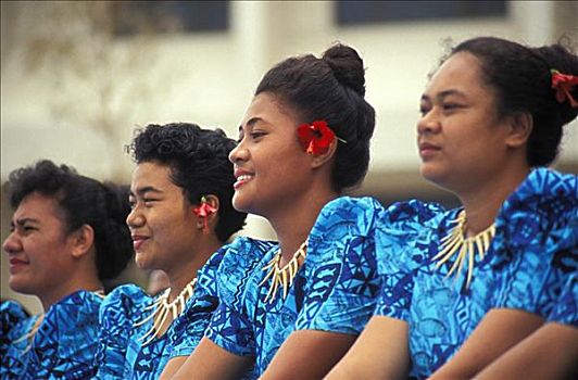 萨摩亚群岛,女人,蓝色,服饰,戴着,项链,毛发,无肖像权