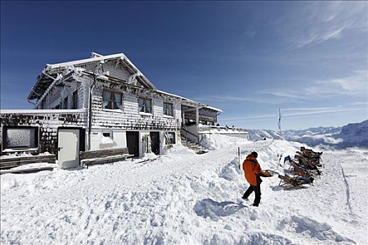 滑雪小屋,山,靠近,加米施帕藤基兴,陆地,上巴伐利亚,巴伐利亚,德国