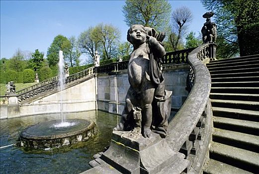 喷泉,楼梯,石头,巴洛克,花园,萨克森,德国,欧洲