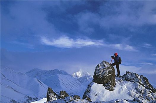 攀登,站立,山脊,楚加奇州立公园,冬天,景色