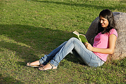 少女,读,书本,公园