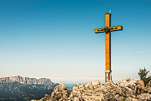 顶峰,十字架,国家公园,贝希特斯加登地区,上巴伐利亚,巴伐利亚,德国,欧洲