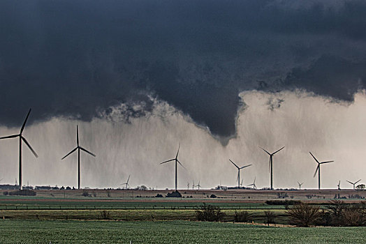 龙卷风,上方,地面,后面,风电场,乡村,堪萨斯,美国