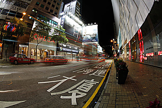 街道,场景,道路,夜晚,鱼眼镜头,尖沙嘴,九龙,香港,亚洲
