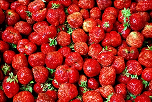许多,新鲜,红色,草莓,市场货摊
