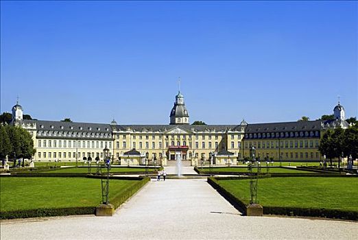 城堡,卡尔斯鲁厄,宫殿,巴登符腾堡,德国,欧洲
