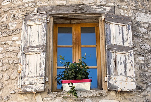 老,石屋,木质,百叶窗,普罗旺斯,法国