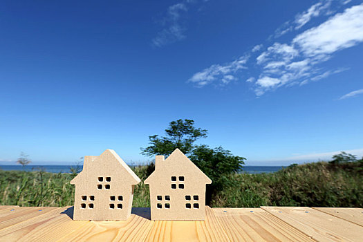 微型,模型,房子,蓝天背景