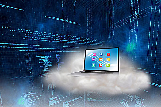 笔记本电脑,云,蓝色背景