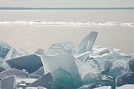 冰,大块,岸边,苏必利尔湖,安大略省,加拿大