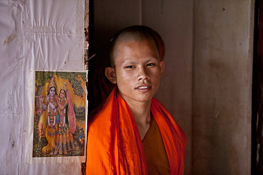 柬埔寨,区域,吴哥,回廊,寺院,年轻,僧侣