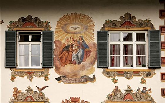 传统,壁画,侧面,房子,上巴伐利亚,德国,欧洲