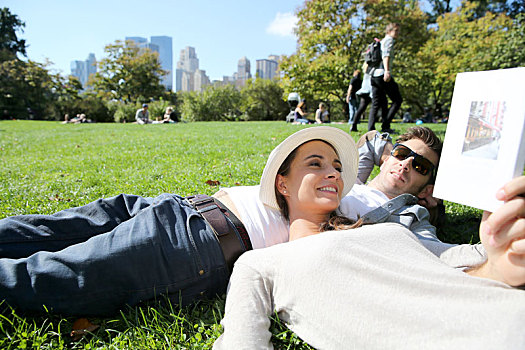情侣,读,纽约,引导,中央公园