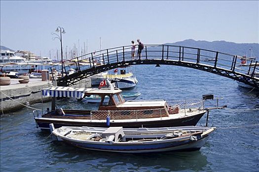 步行桥,船,港口,地中海,土耳其
