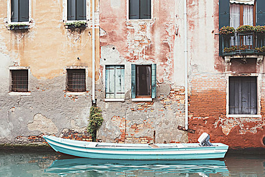 船,停泊,运河,威尼斯,意大利