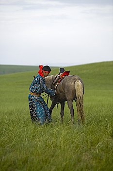 骑手,调整,马鞍,蒙古,中国