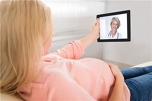孕妇,视频会议,医生,平板电脑