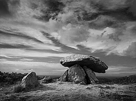 石头,岁月,埋葬,围绕,生动,云,鲜明,阳光,西部,康沃尔,英国