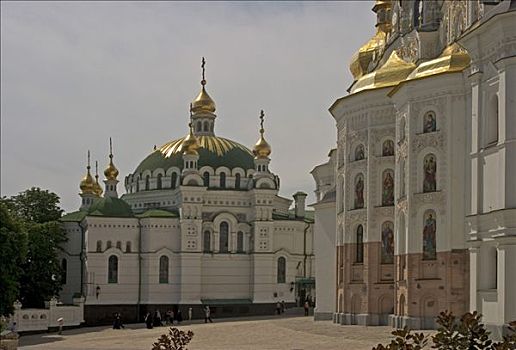 乌克兰,基辅,寺院,洞穴,风景,穹顶,直径,教堂,小,金色,塔,2004年