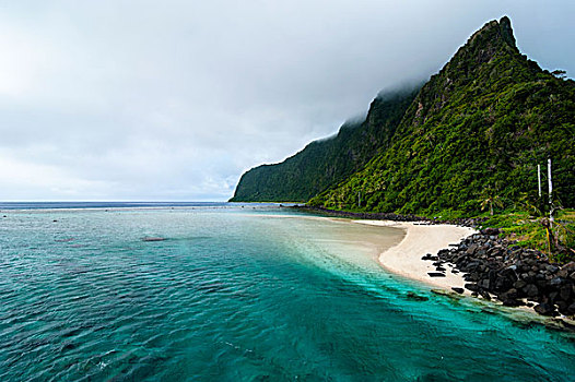 青绿色,水,白沙滩,岛屿,多,美洲,萨摩亚群岛,南太平洋