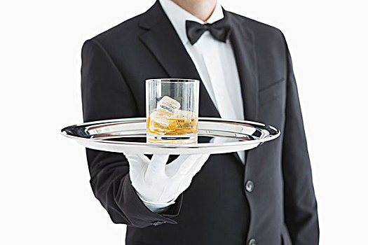 男人,威士忌,银色托盘