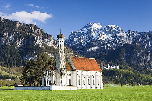 教堂,新天鹅堡,背景,巴伐利亚,德国