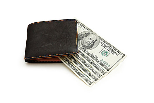 皮夹,美元,钞票,隔绝,白色背景