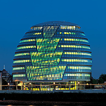市政厅,格拉,伦敦,黃昏,俯视,泰晤士河