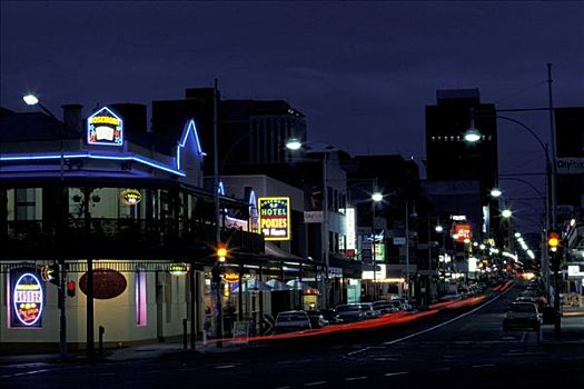 街道,夜晚,阿德莱德市,澳大利亚