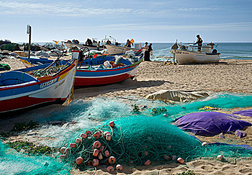 渔船,捕鱼者,修理,网,阿尔加维,葡萄牙