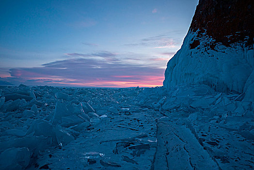 黃昏,贝加尔湖,冬天,伊尔库茨克,区域,西伯利亚,俄罗斯