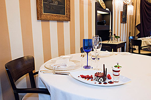 甜点,桌子,上面,餐馆,托斯卡纳,意大利,欧洲