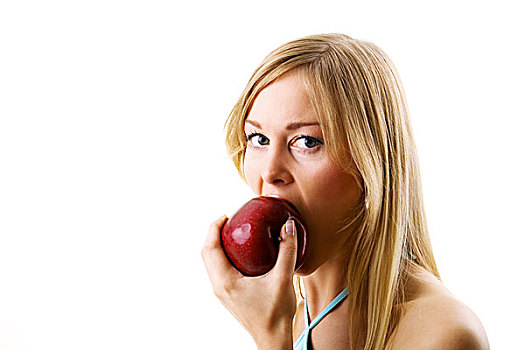 水果,健康饮食,金发,女孩,吃,苹果