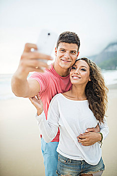 年轻,情侣,自拍,伊帕内玛海滩,里约热内卢,巴西