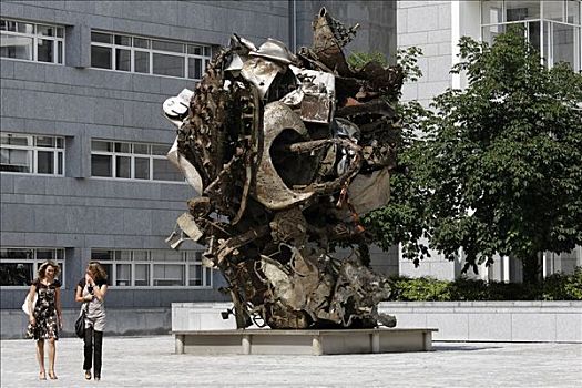 雕塑,金属废料,金融区,高原,卢森堡,欧洲